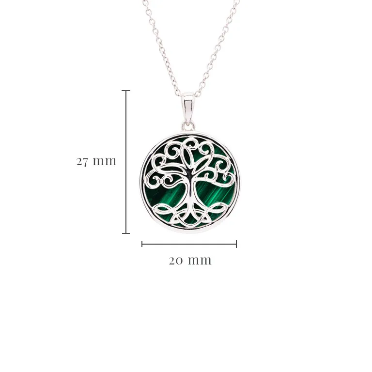 Silver Tree of Life Pendant with Green Malachite Stone Photo 6 