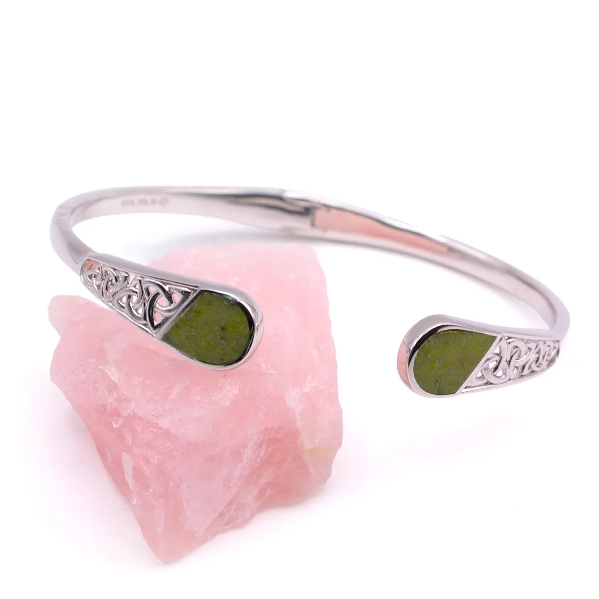 Silver Trinity Knot Bangle Inlaid With Connemara Marble Photo 2 