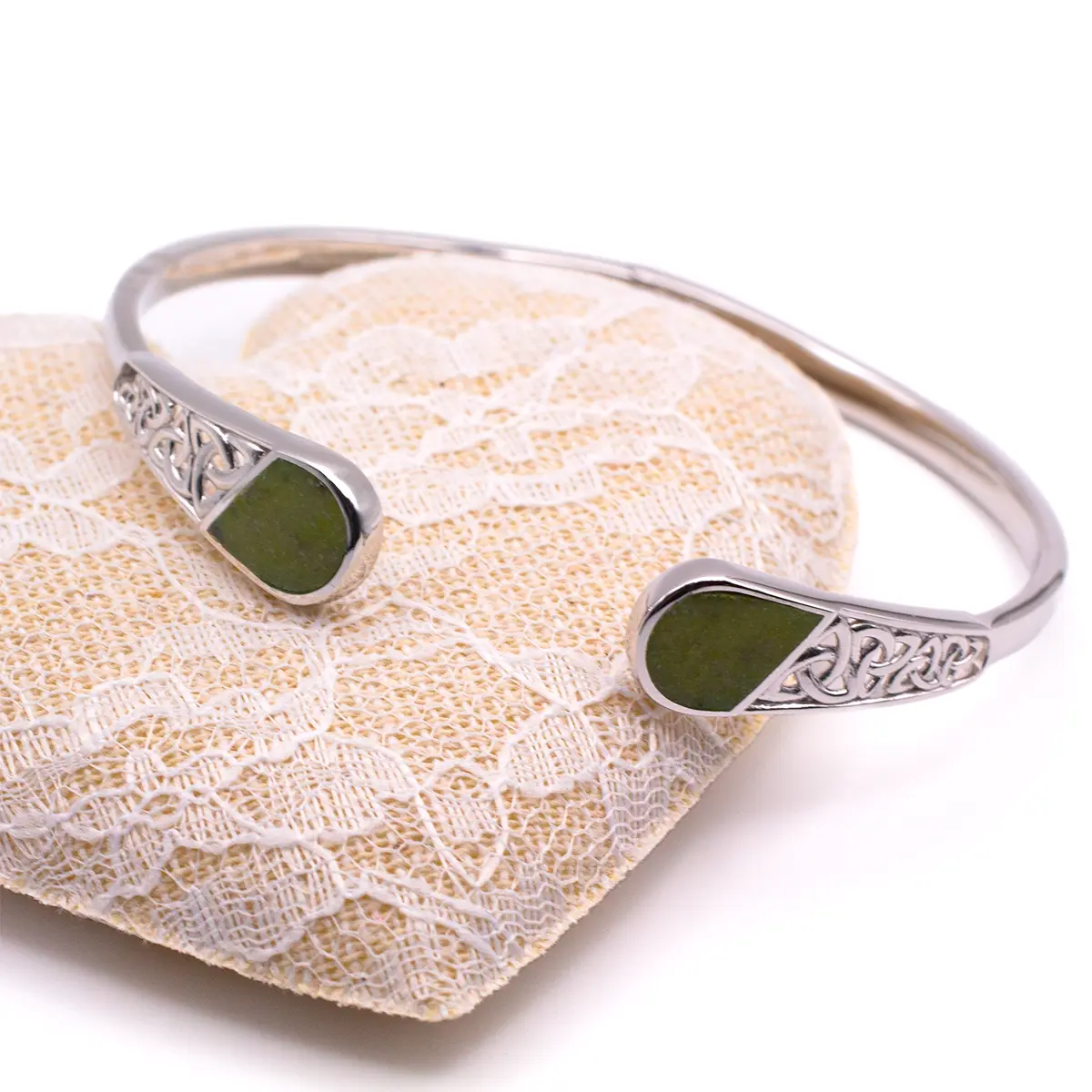 Silver Trinity Knot Bangle Inlaid With Connemara Marble Photo 5 
