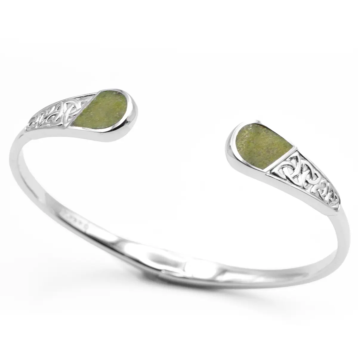 Silver Trinity Knot Bangle Inlaid With Connemara Marble