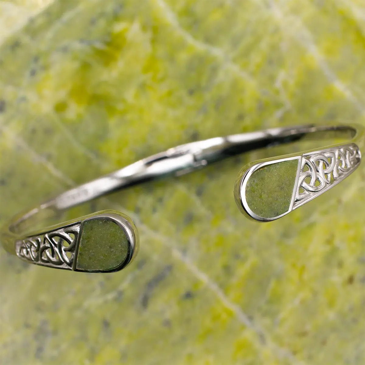 Silver Trinity Knot Bangle Inlaid With Connemara Marble Photo 6 