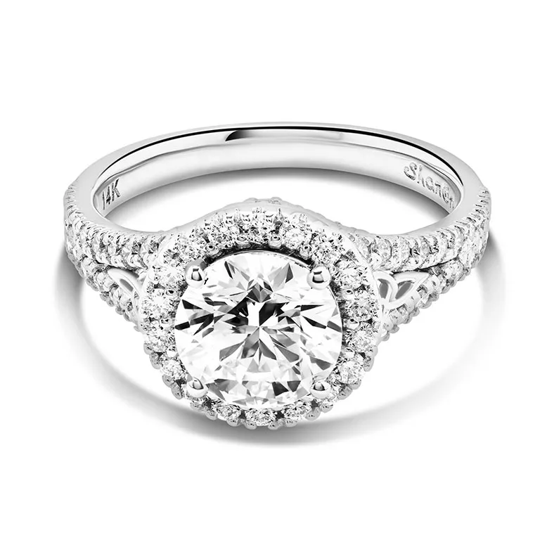 White Gold Diamond Halo Trinity Knot Engagement Ring