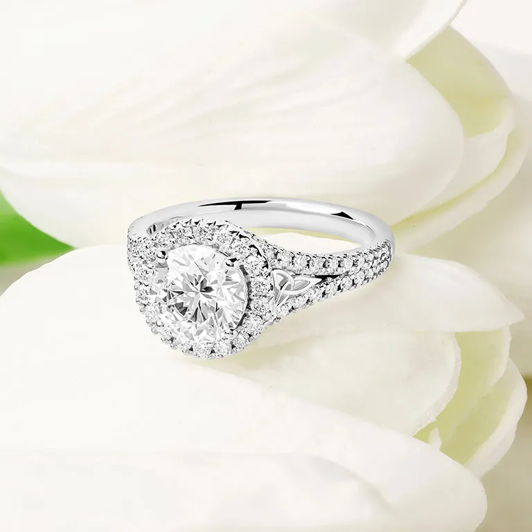 White Gold Diamond Halo Trinity Knot Engagement Ring Photo 3 