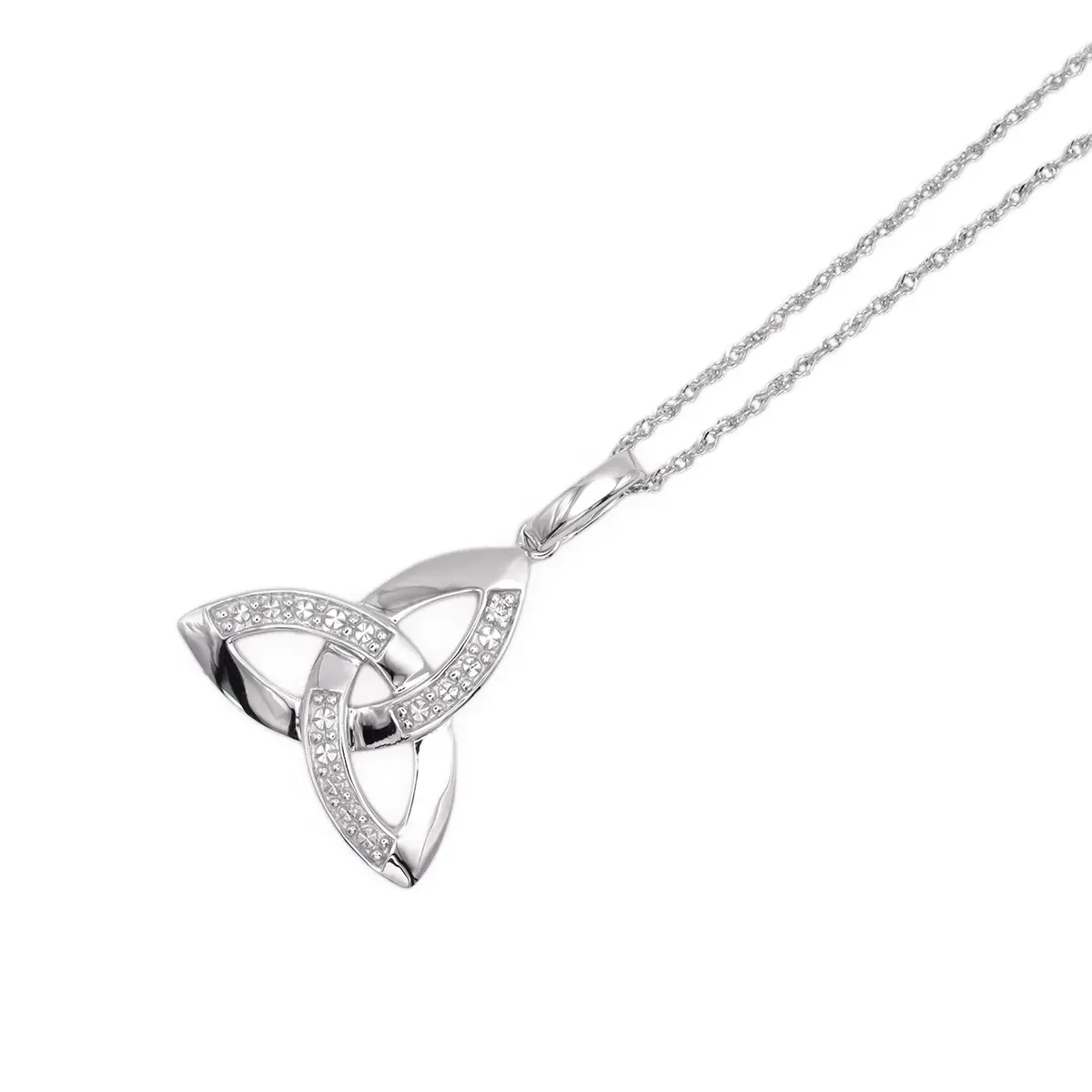 14k White Gold Diamond Celtic Trinity Knot Pendant Photo 5 