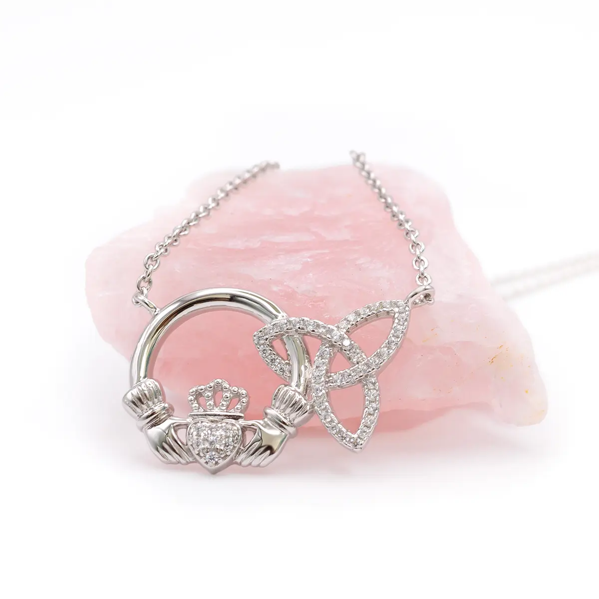 Silver Claddagh Trinity Knot Necklace With Cubic Zirconia Photo 2 