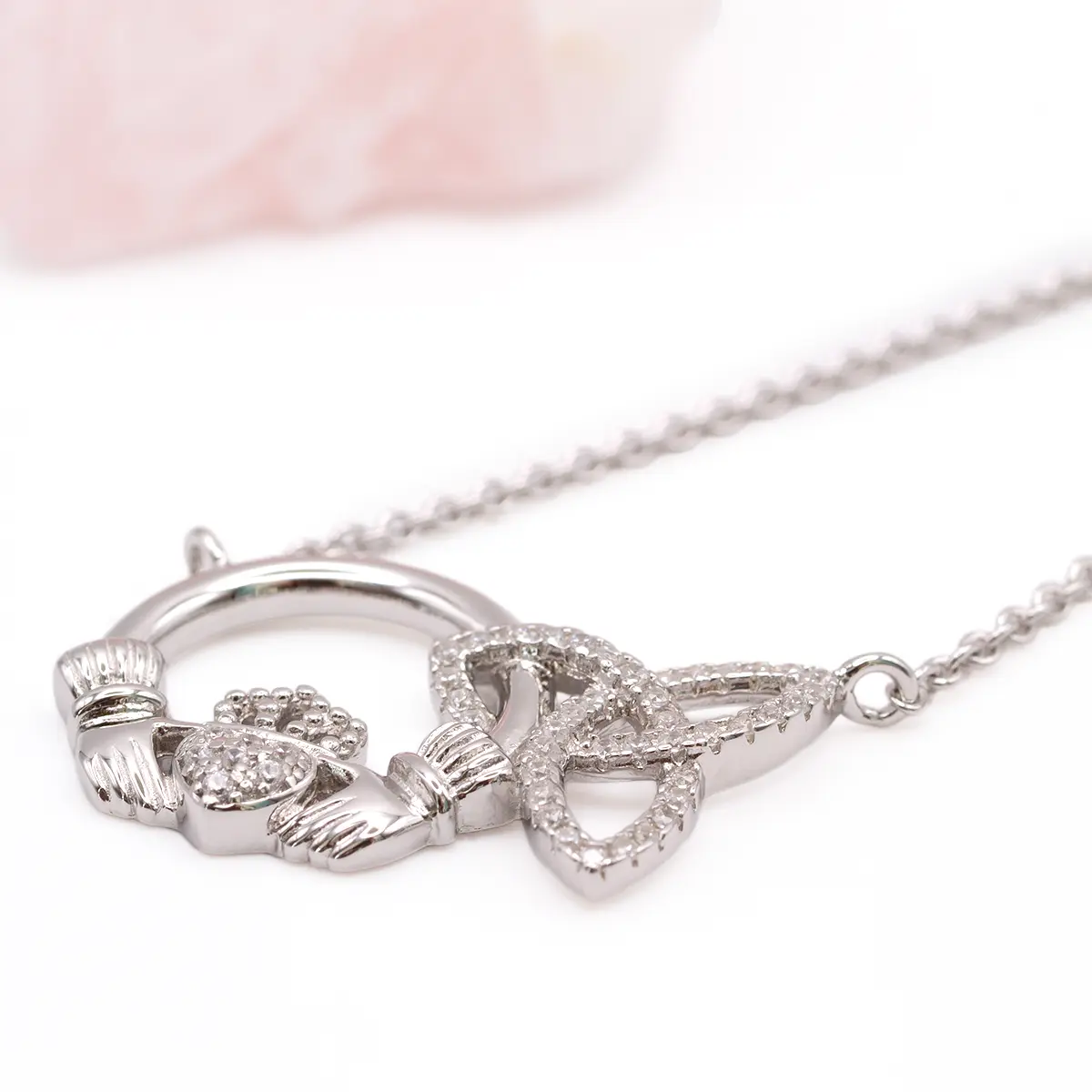 Silver Claddagh Trinity Knot Necklace With Cubic Zirconia Photo 5 