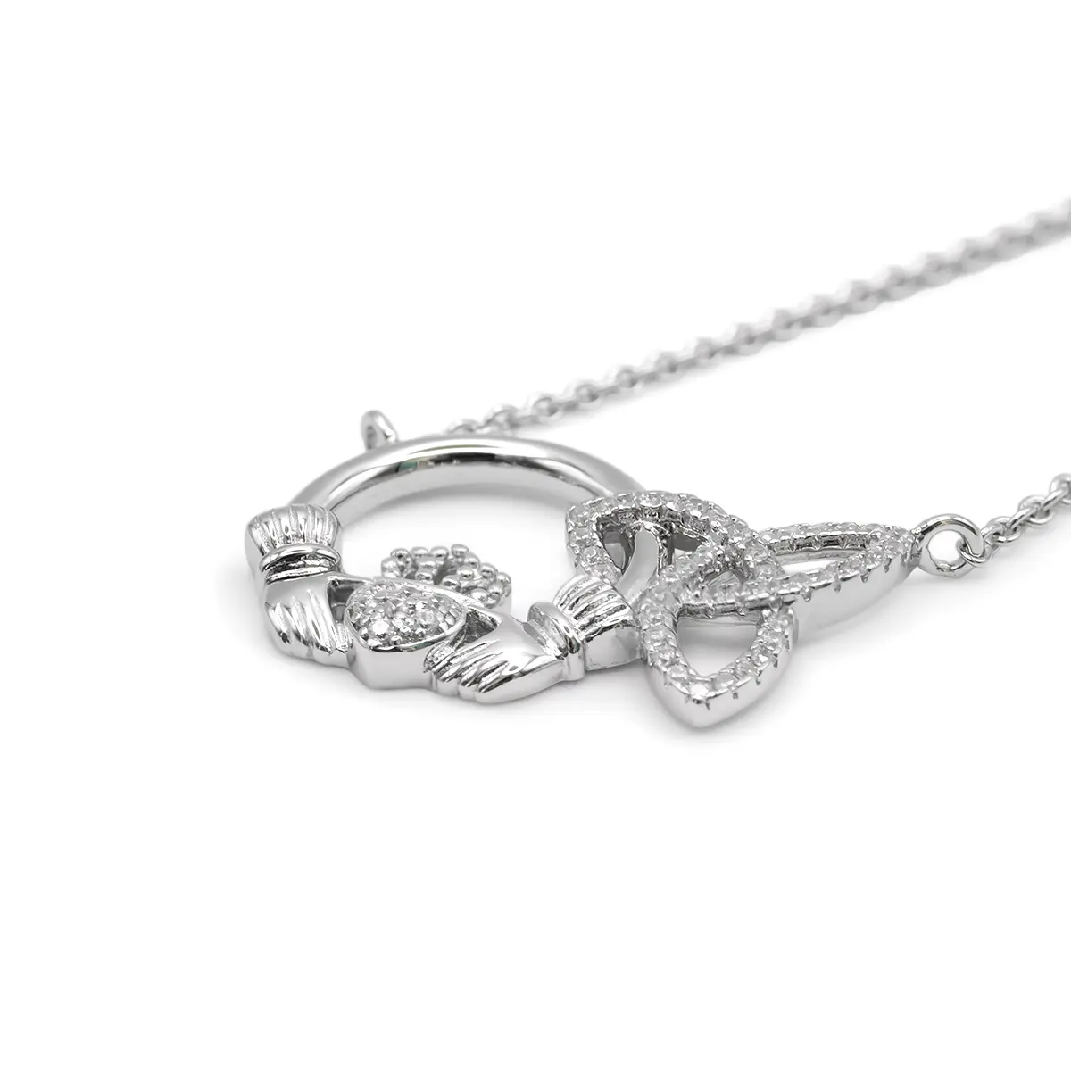 Silver Claddagh Trinity Knot Necklace With Cubic Zirconia Photo 3 