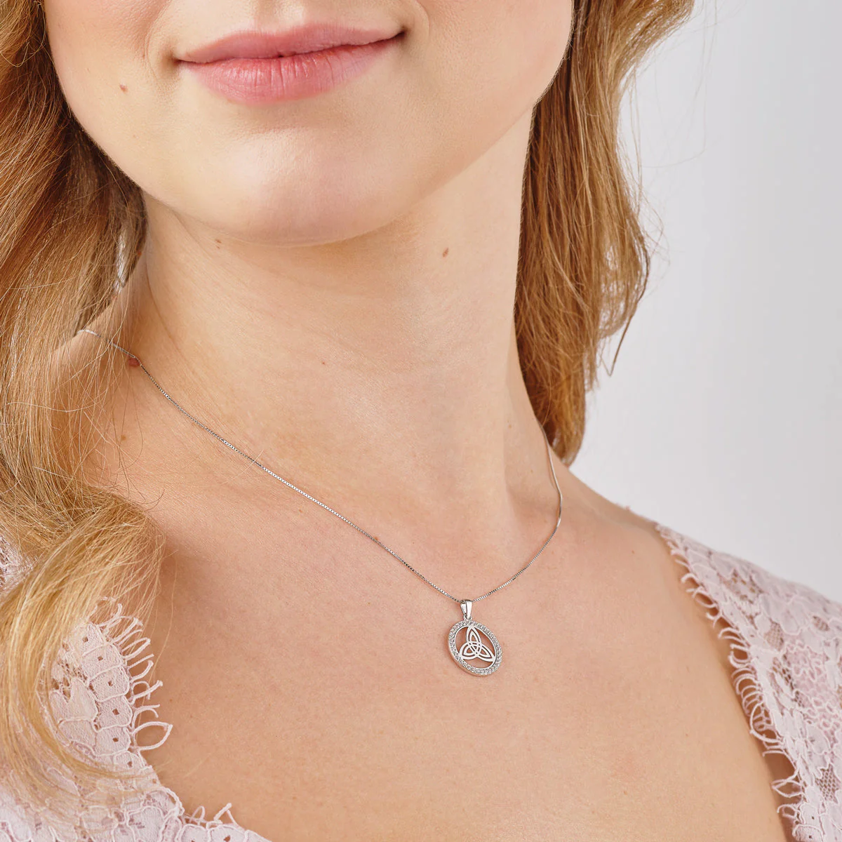 Sterling Silver Round Trinity Knot Pendant With Cubic Zirconia Photo 2 
