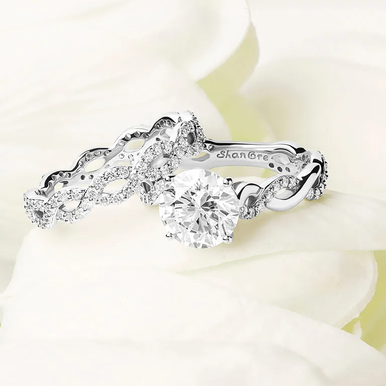 White Gold Diamond Infinity Knot Engagement & Wedding Ring Set