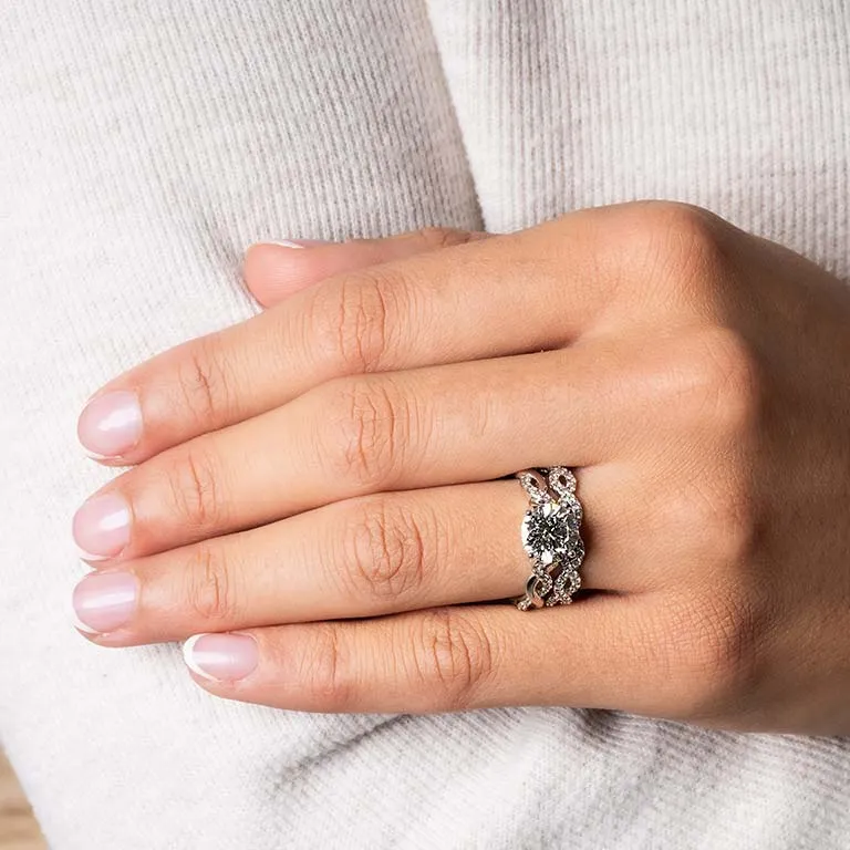 White Gold Diamond Infinity Knot Engagement & Wedding Ring Set Photo 2 