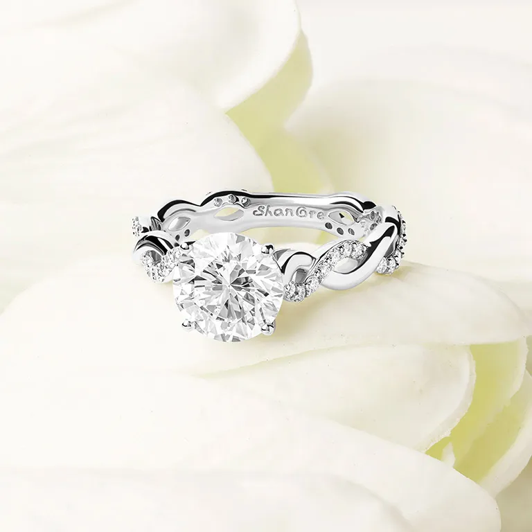 White Gold Diamond Infinity Knot Engagement & Wedding Ring Set Photo 5 