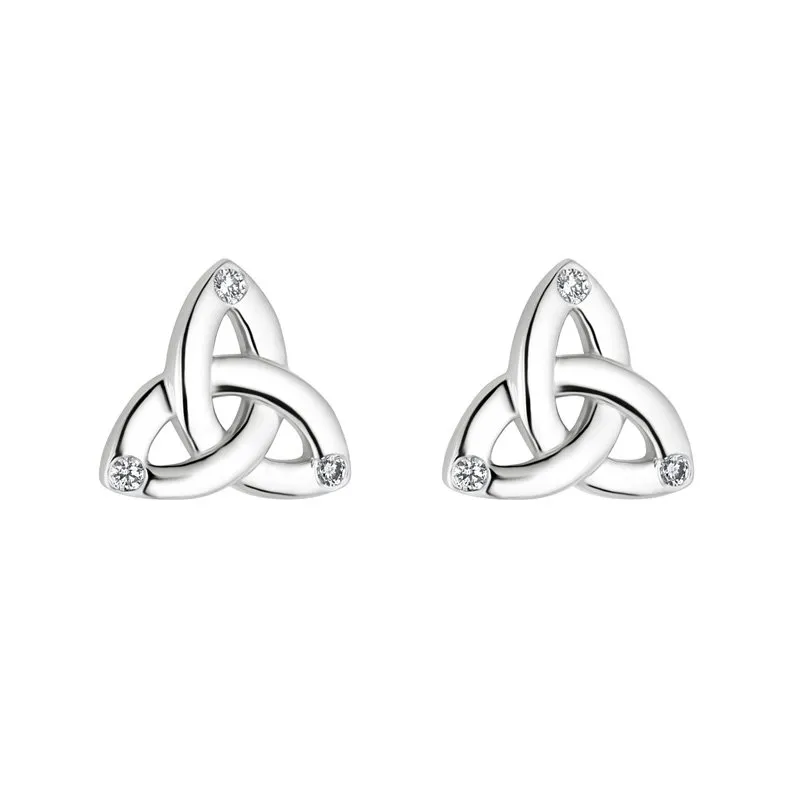 White Gold Flush Set Diamond Trinity Knot Earrings S34195